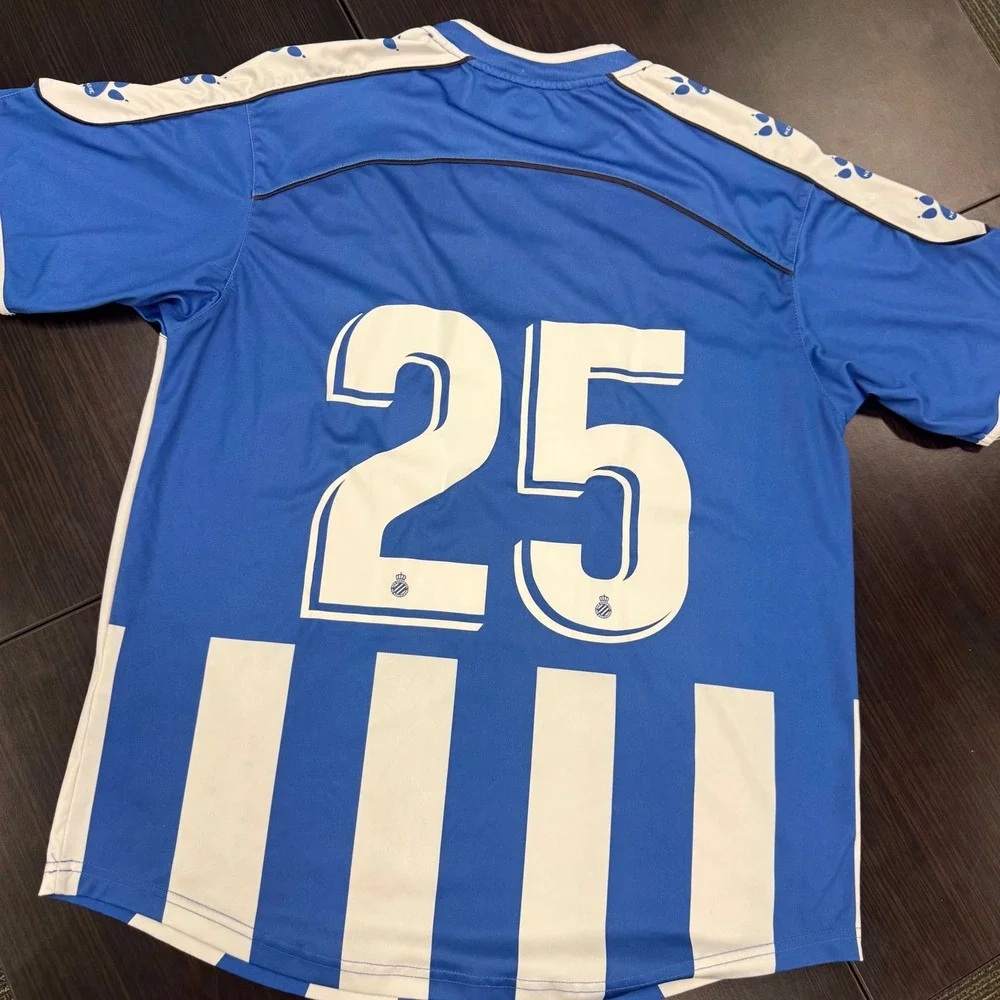 Kelme RCD Espanyol Barcelona Soccer Jersey Mens‎ M Blue White Striped 25